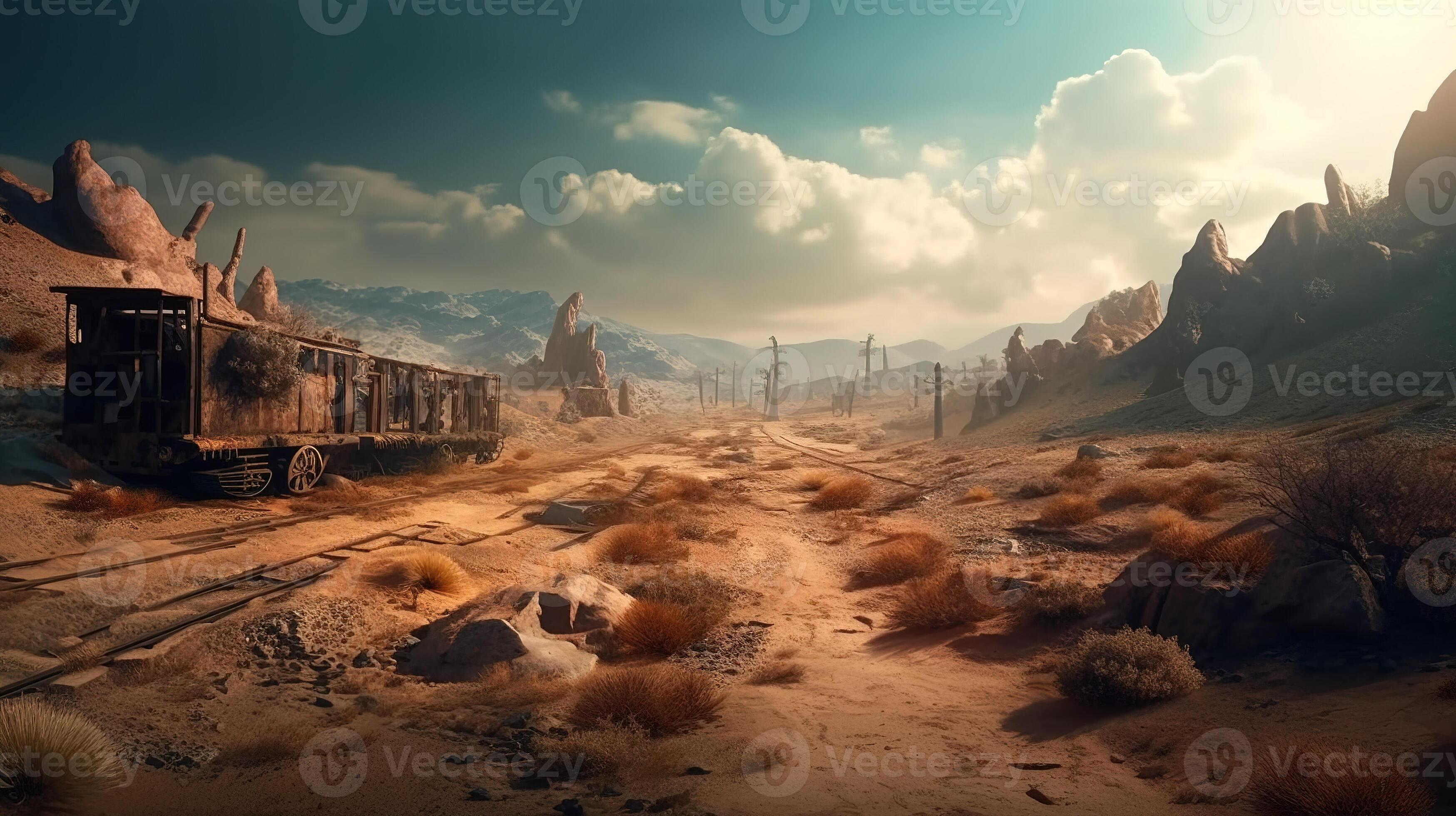 Wasteland Fantasy Backdrop Concept Art Realistic Illustration Wasteland Fantasy Backdrop Concept Art Realistic Illustration