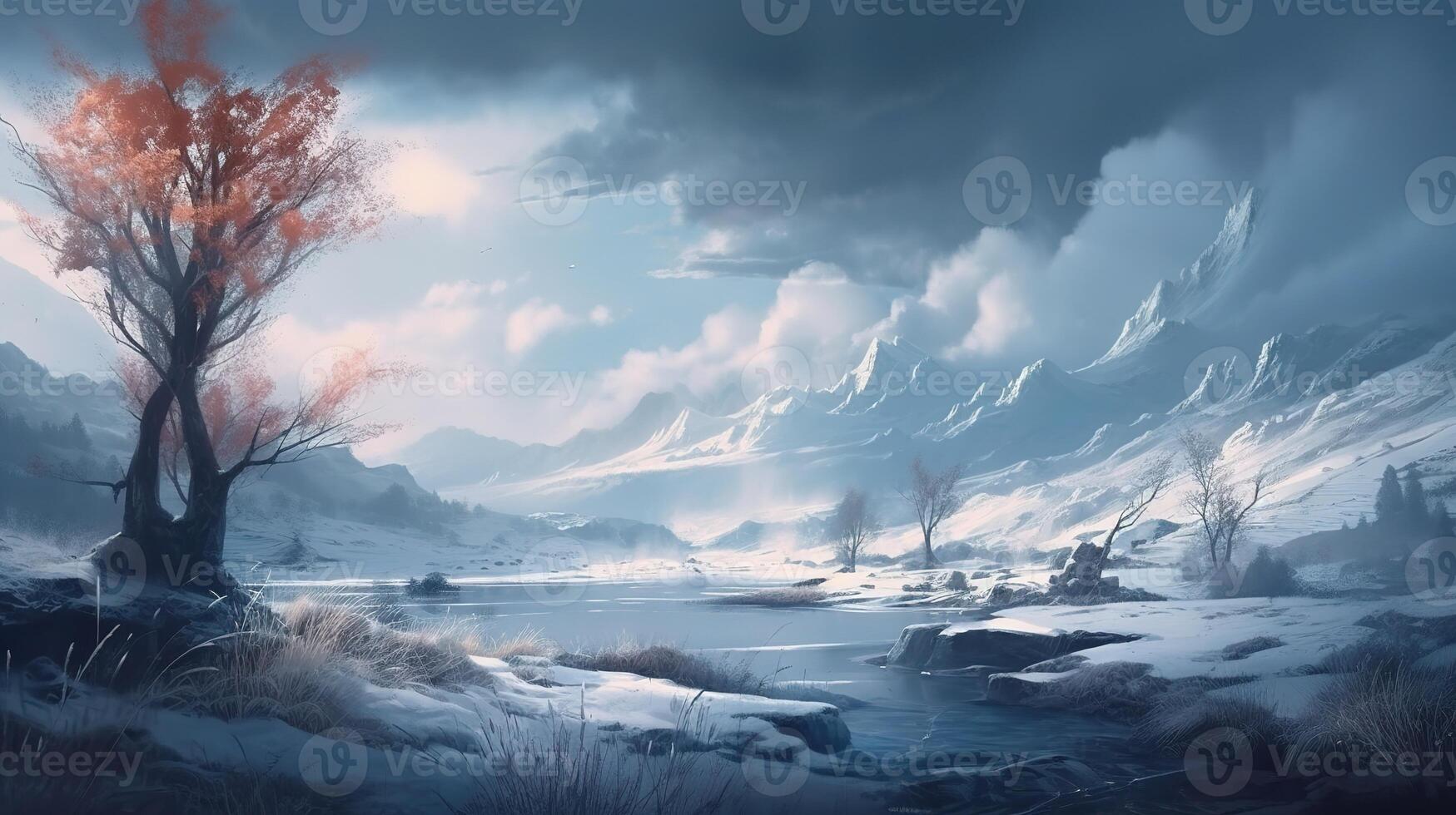 Winter Fantasy Backdrop Concept Art Realistic Illustration Background