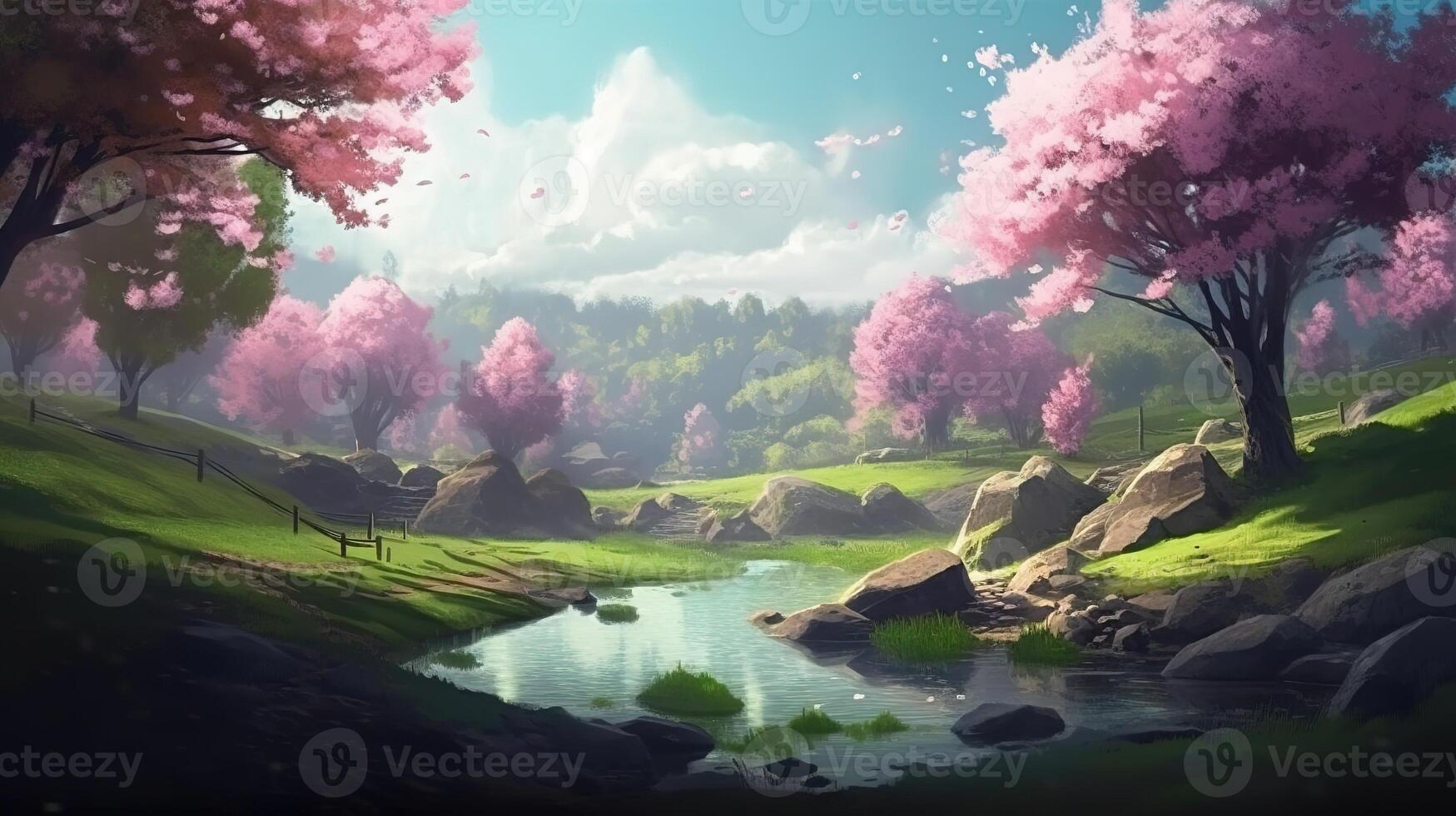 Spring Fantasy Backdrop Concept Art Realistic Illustration Background with photo