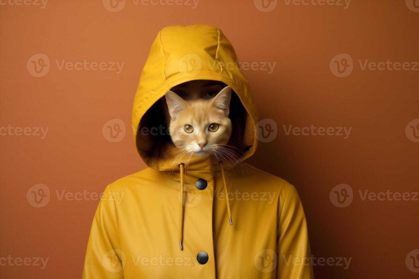 ai generado gato cabeza en humano cuerpo foto