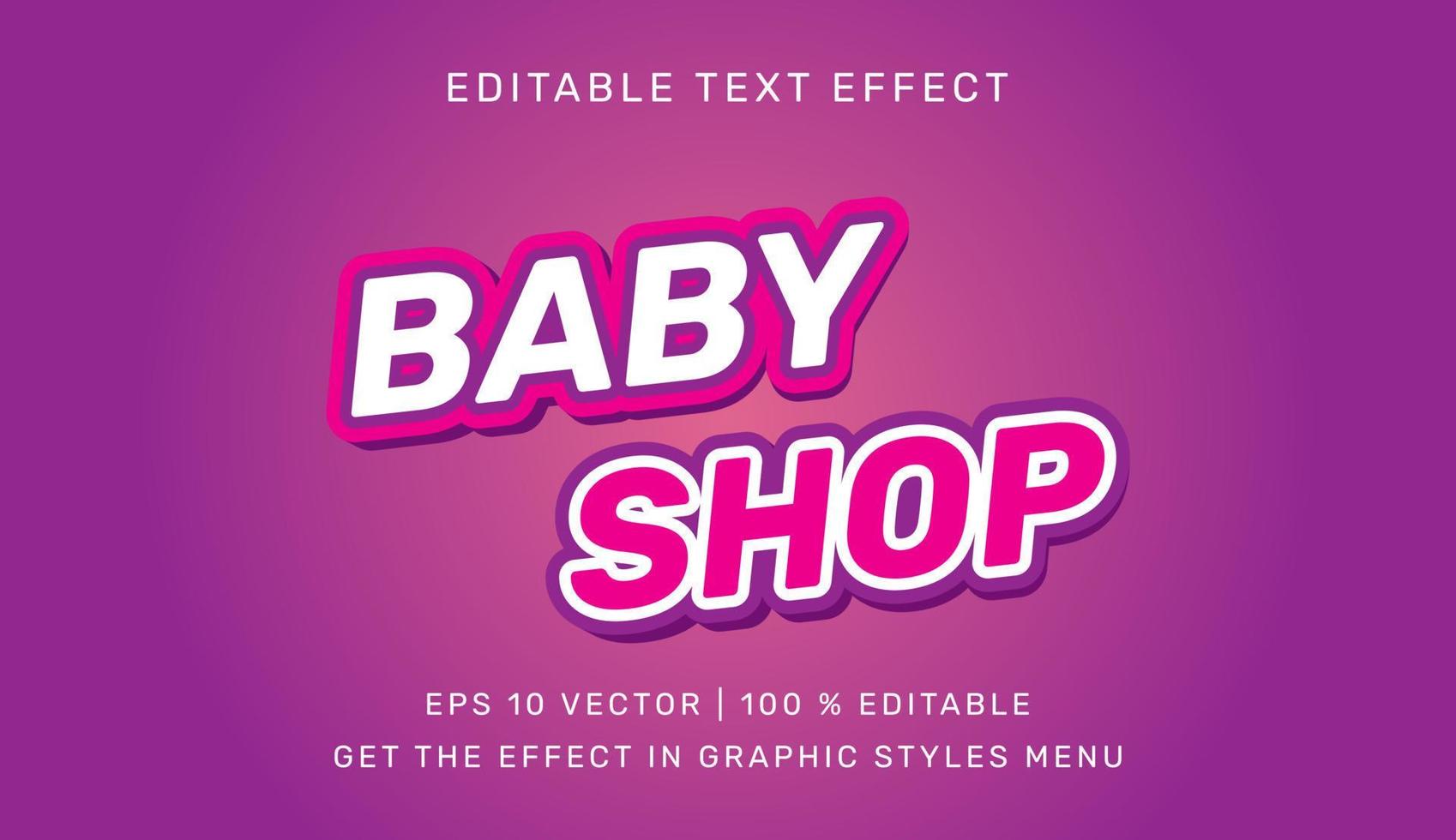 Vector illustration of Baby shop 3d editable text effect template