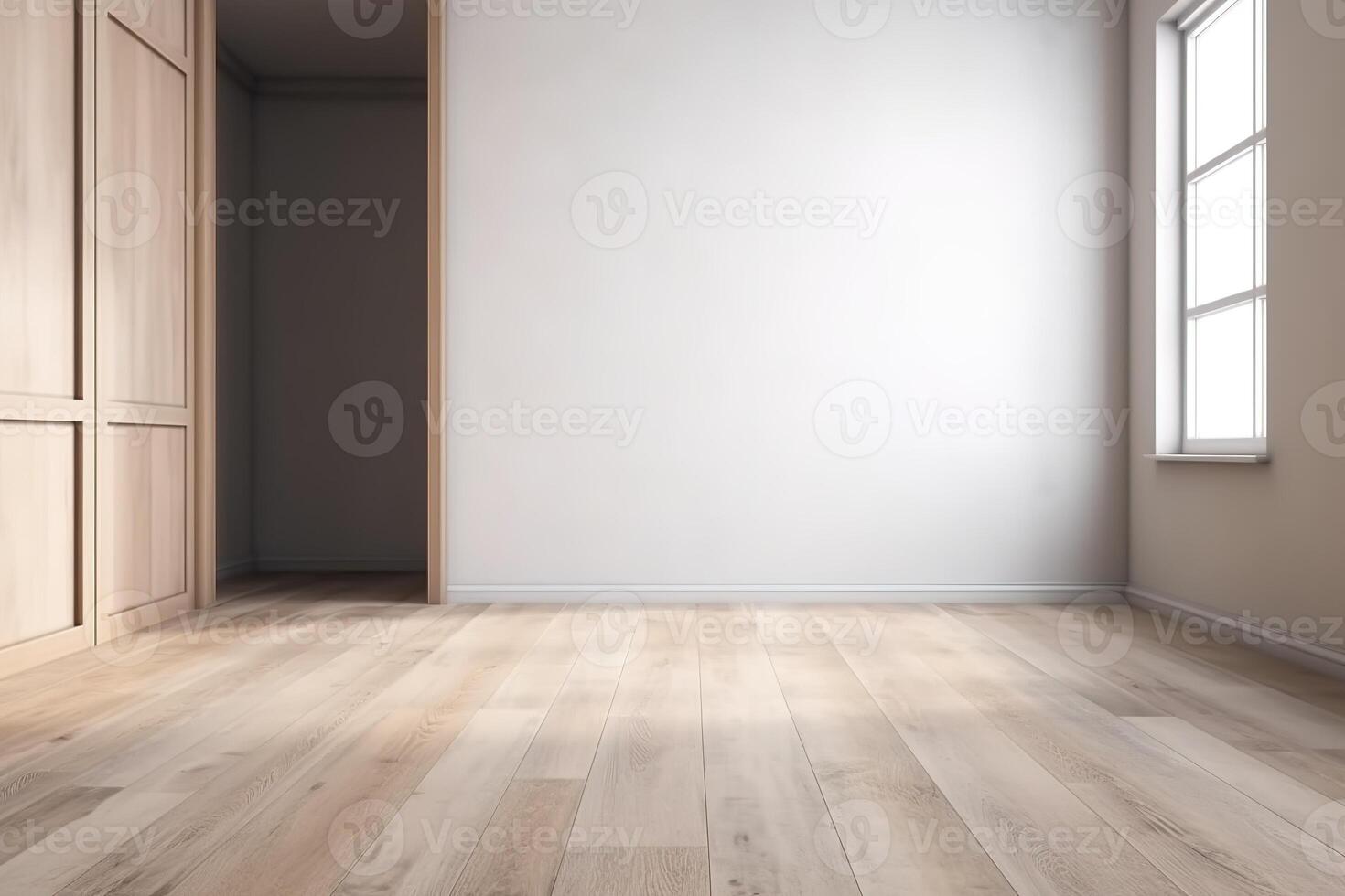 Close Up of An Empty Room White Wall and Wooden Floor Texture Illustration Background Mock Up with photo