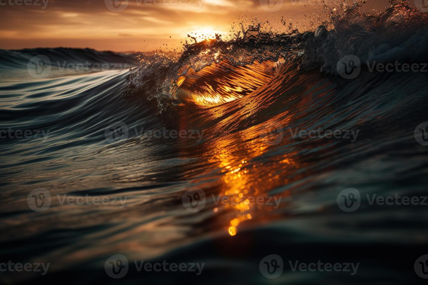 Wave Water at Sunset Shot Illustration Background with photo