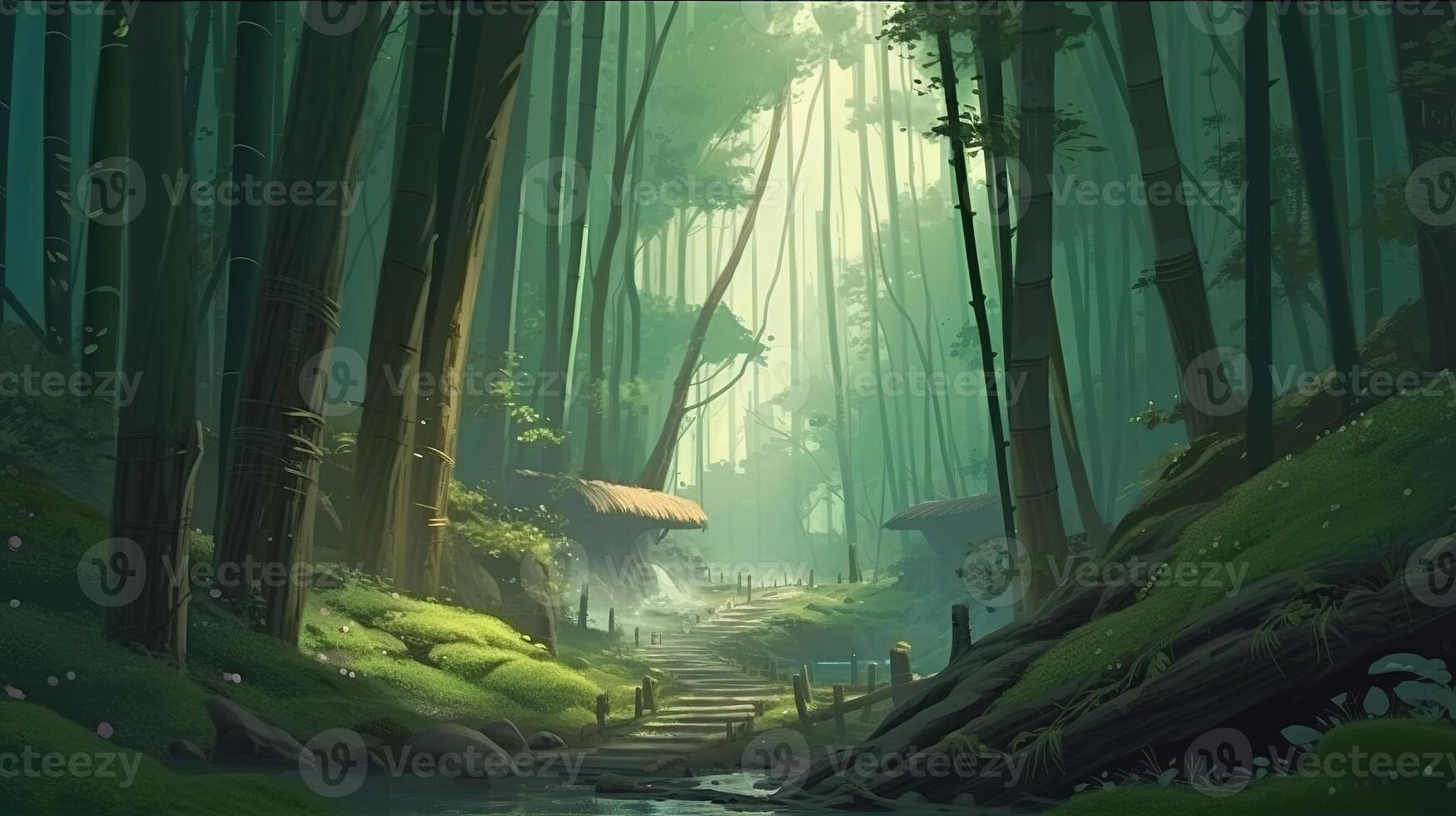 bambú bosque fantasía fondo concepto Arte realista ilustración antecedentes con generativo ai foto