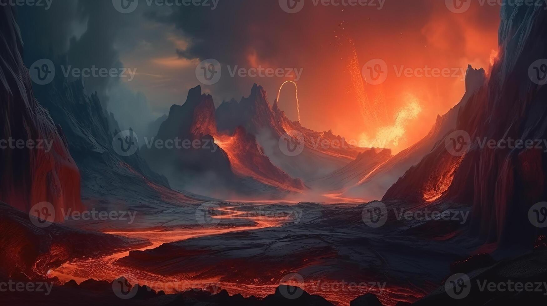 Lava Fantasy Backdrop Concept Art Realistic Illustration Background with photo