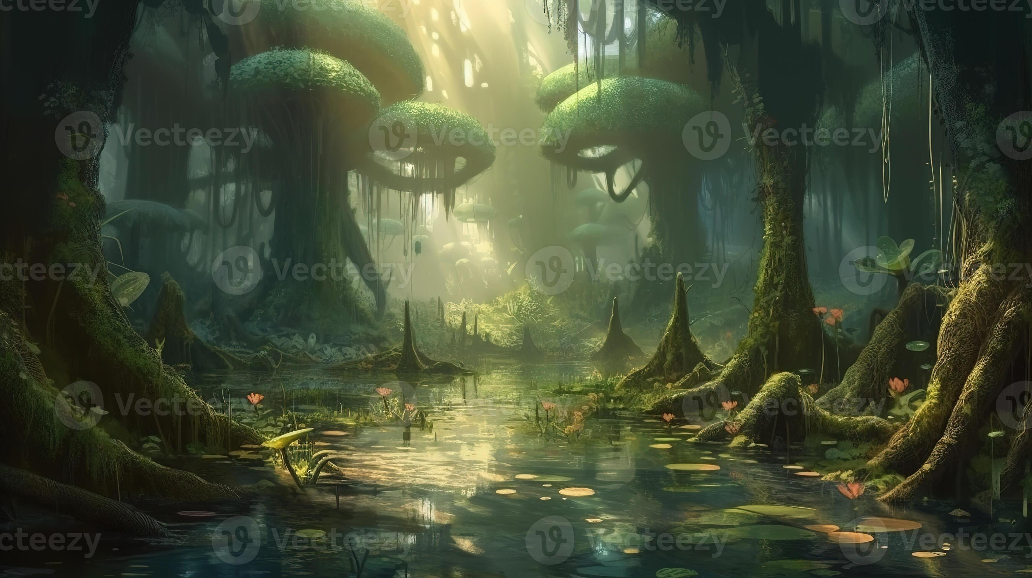 Swamp Fantasy Backdrop Concept Art Realistic Illustration Background with  Generative AI 22807056 Stock Photo at Vecteezy