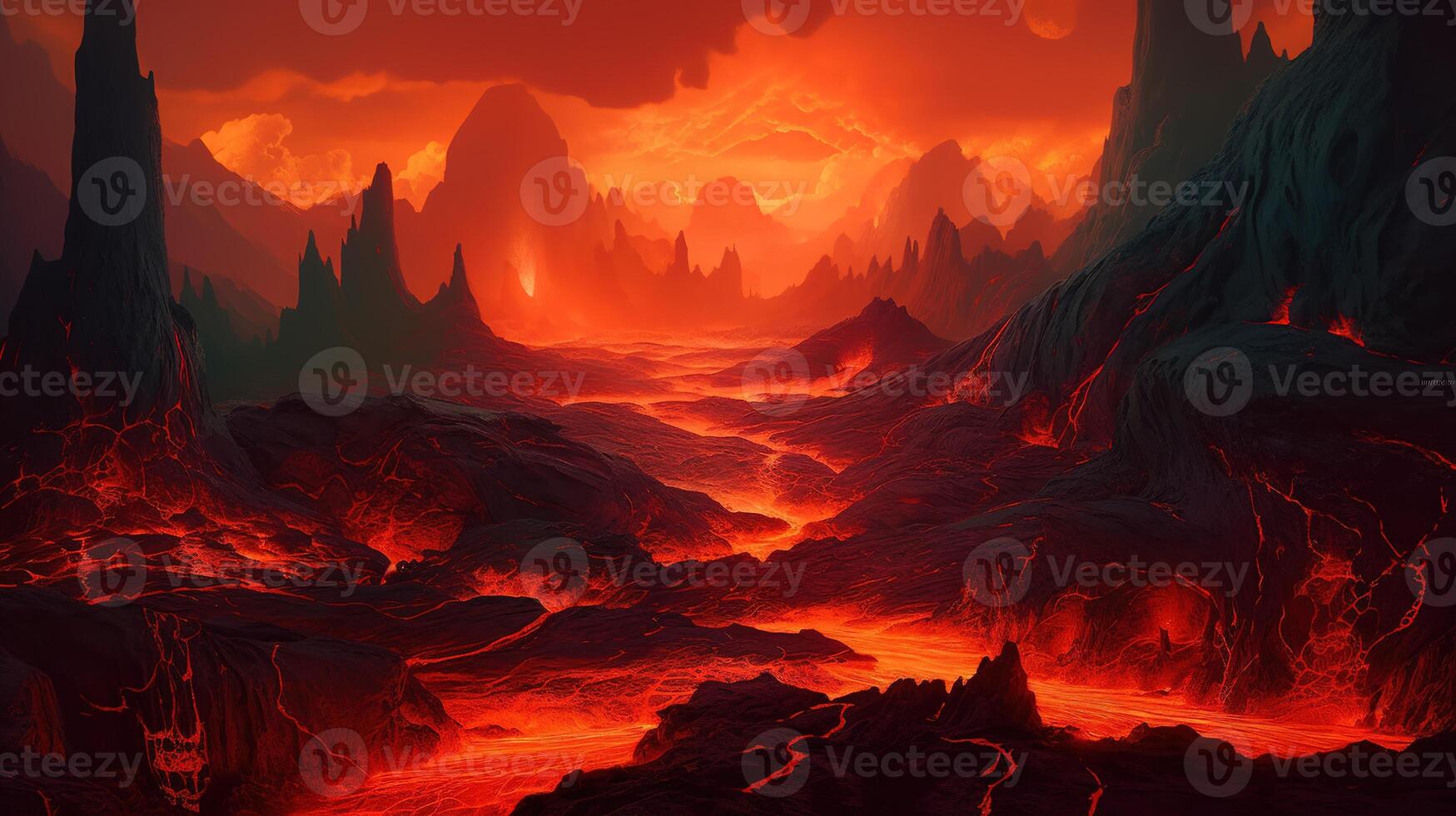 Lava Fantasy Backdrop Concept Art Realistic Illustration Background with photo