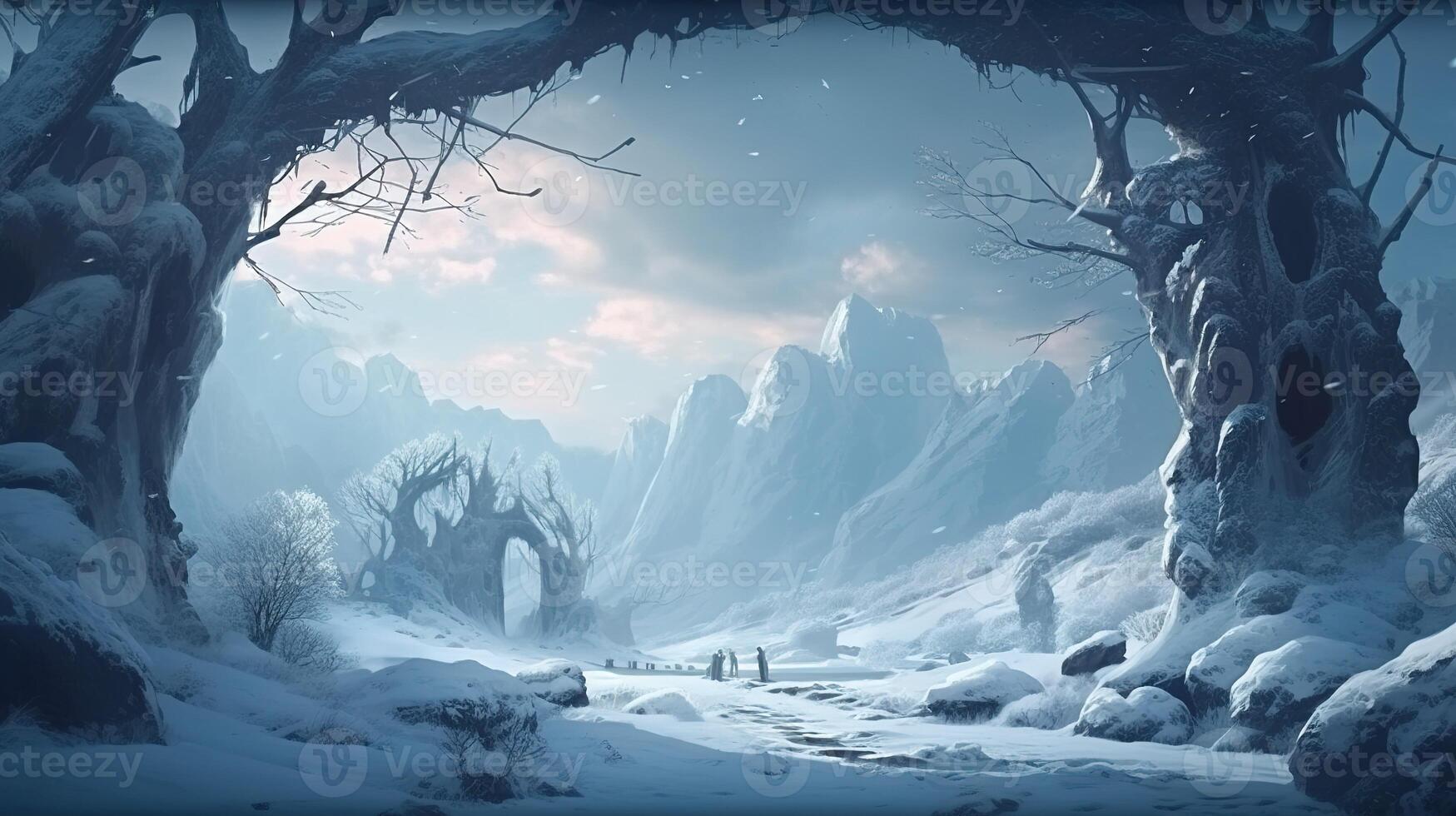 Winter Fantasy Backdrop Concept Art Realistic Illustration Background