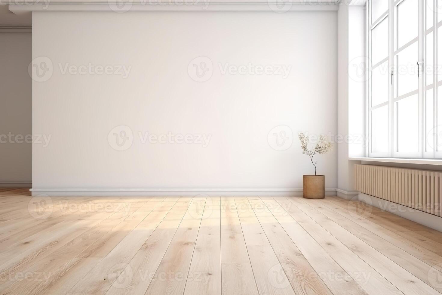 Close Up of An Empty Room White Wall and Wooden Floor Texture Illustration Background Mock Up with photo