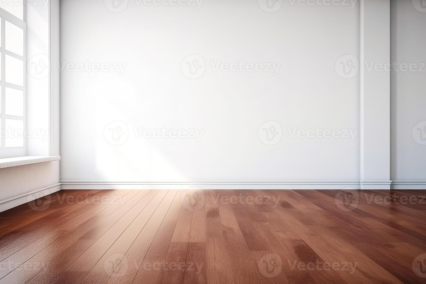 cerca arriba de un vacío habitación blanco pared y de madera piso textura ilustración antecedentes burlarse de arriba con generativo ai foto