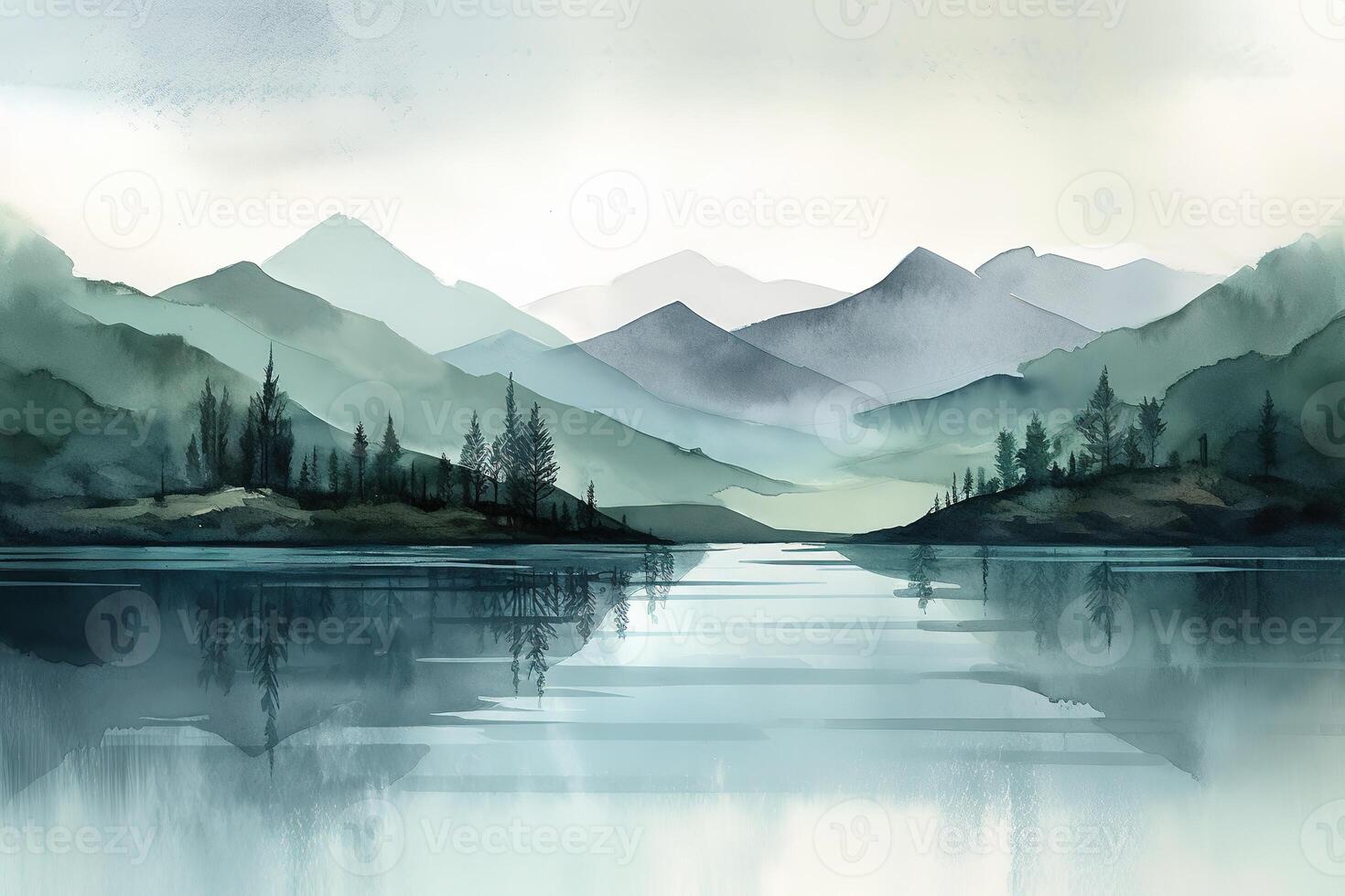 A Peaceful and Serene Landscape Painting Art Illustration Background with photo