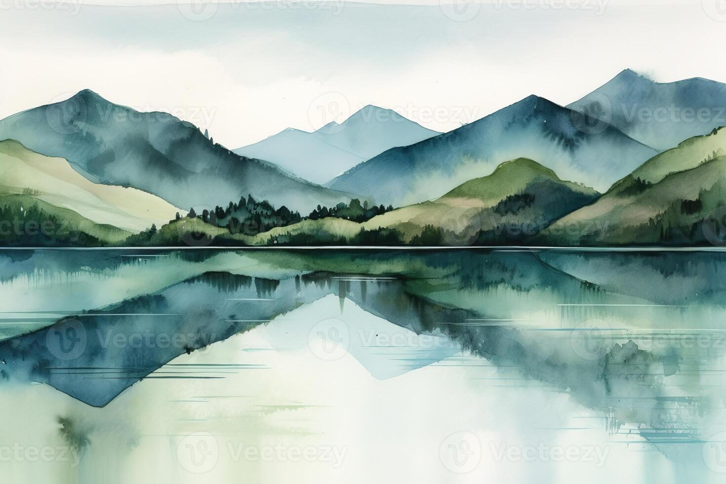 A Peaceful and Serene Landscape Painting Art Illustration Background with photo