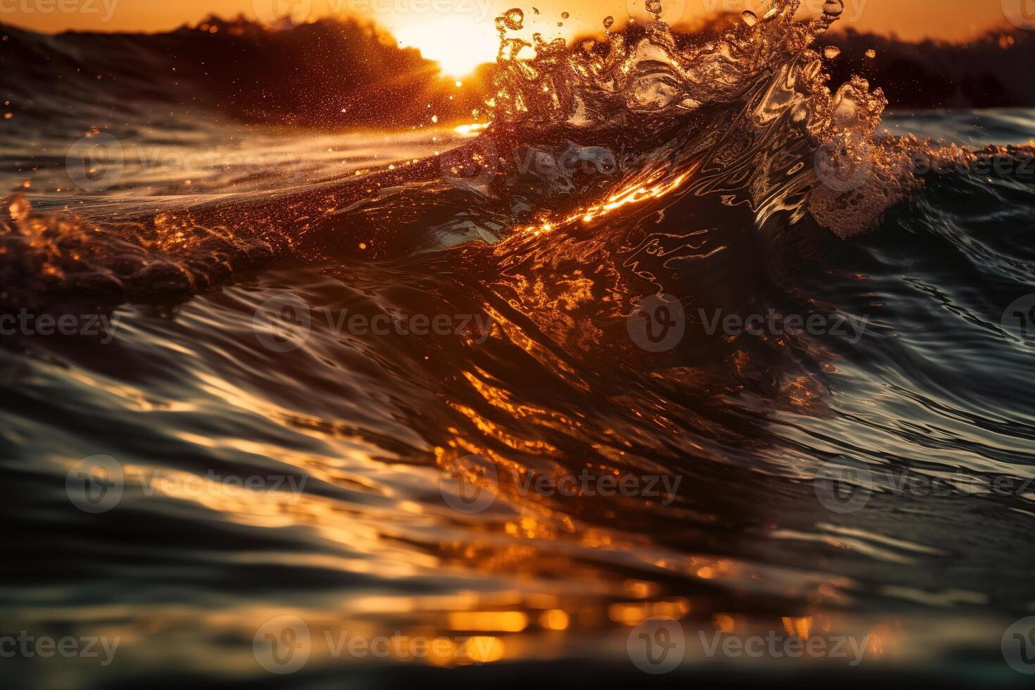 Wave Water at Sunset Shot Illustration Background with photo