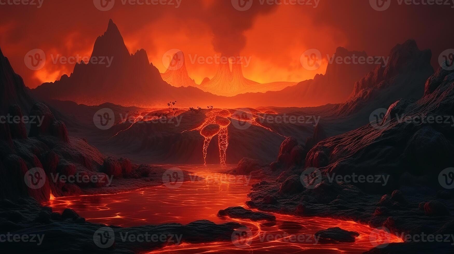 Lava Fantasy Backdrop Concept Art Realistic Illustration Background with photo