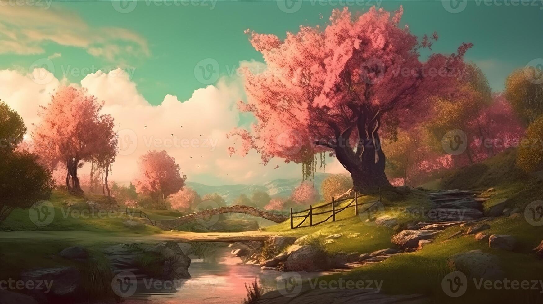 Spring Fantasy Backdrop Concept Art Realistic Illustration Background with photo