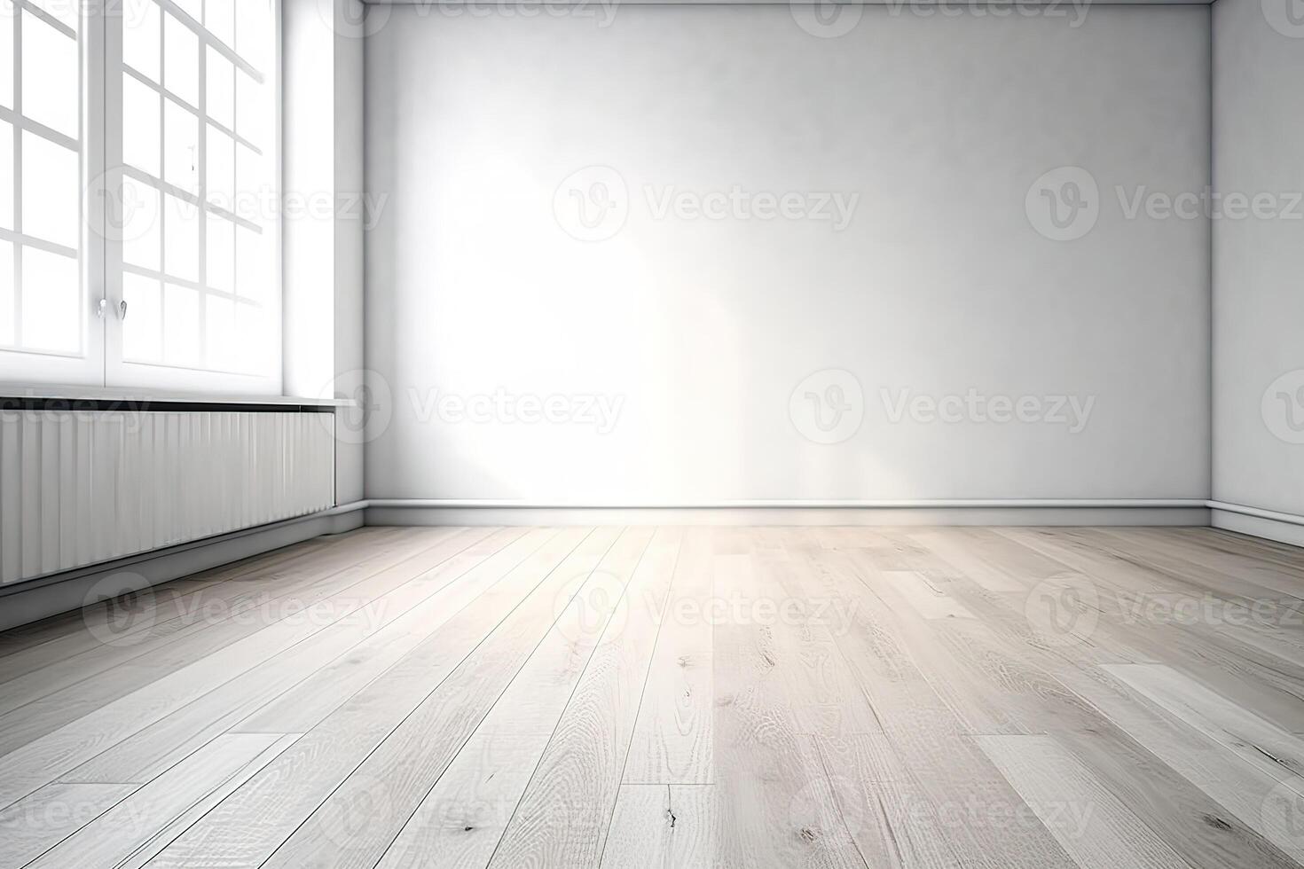 Close Up of An Empty Room White Wall and Wooden Floor Texture Illustration Background Mock Up with photo