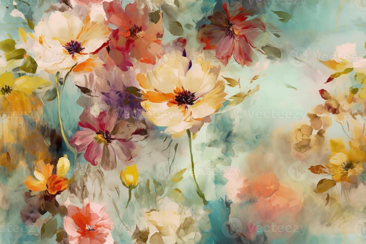 Fine Art Flower Painting Wedding Illustration Seamless Pattern with photo