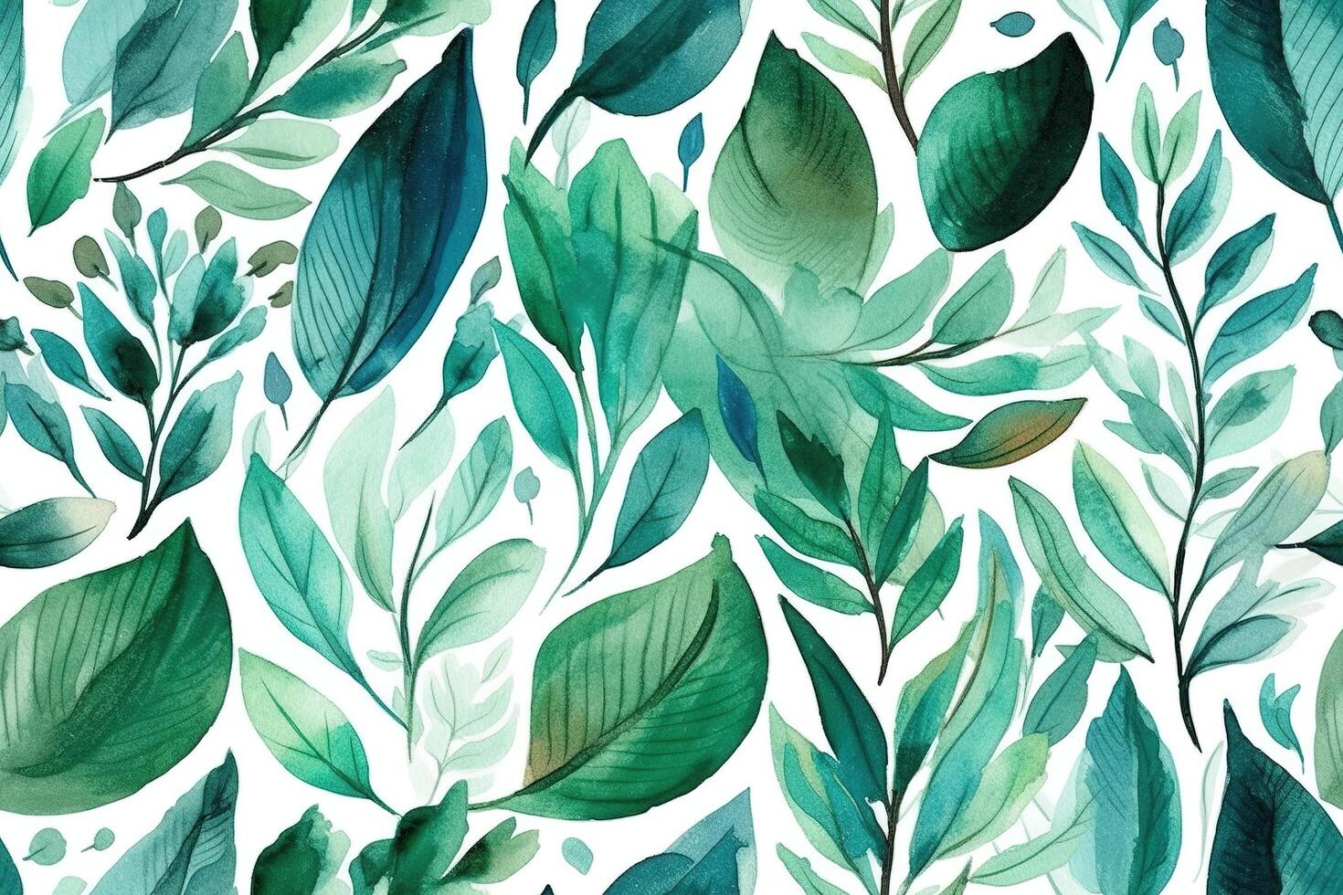 Watercolor Green Leaf Seamless Pattern with photo