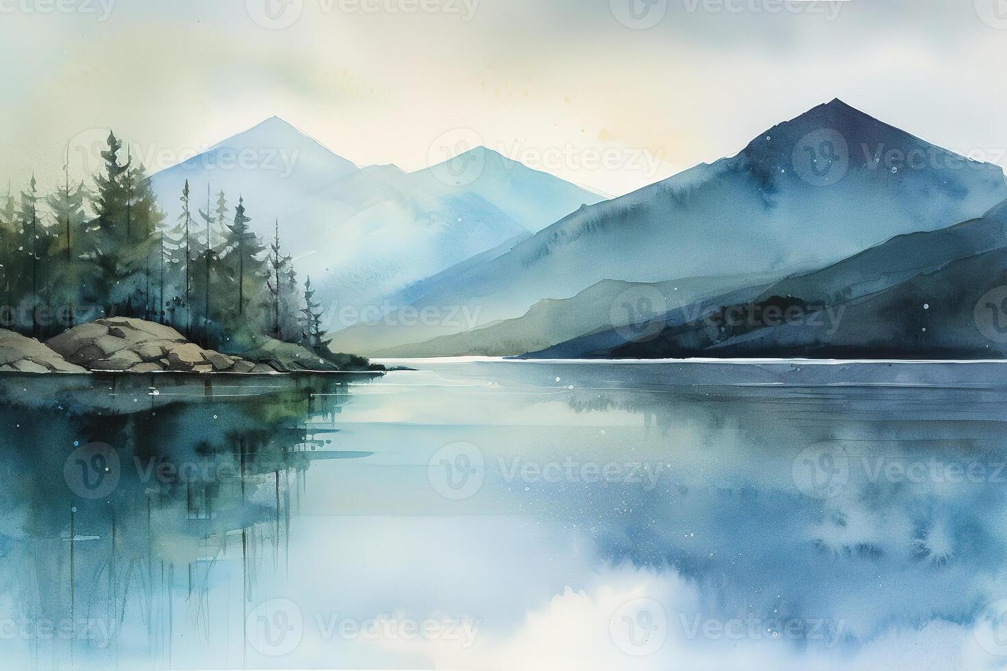 A Peaceful and Serene Landscape Painting Art Illustration Background with photo