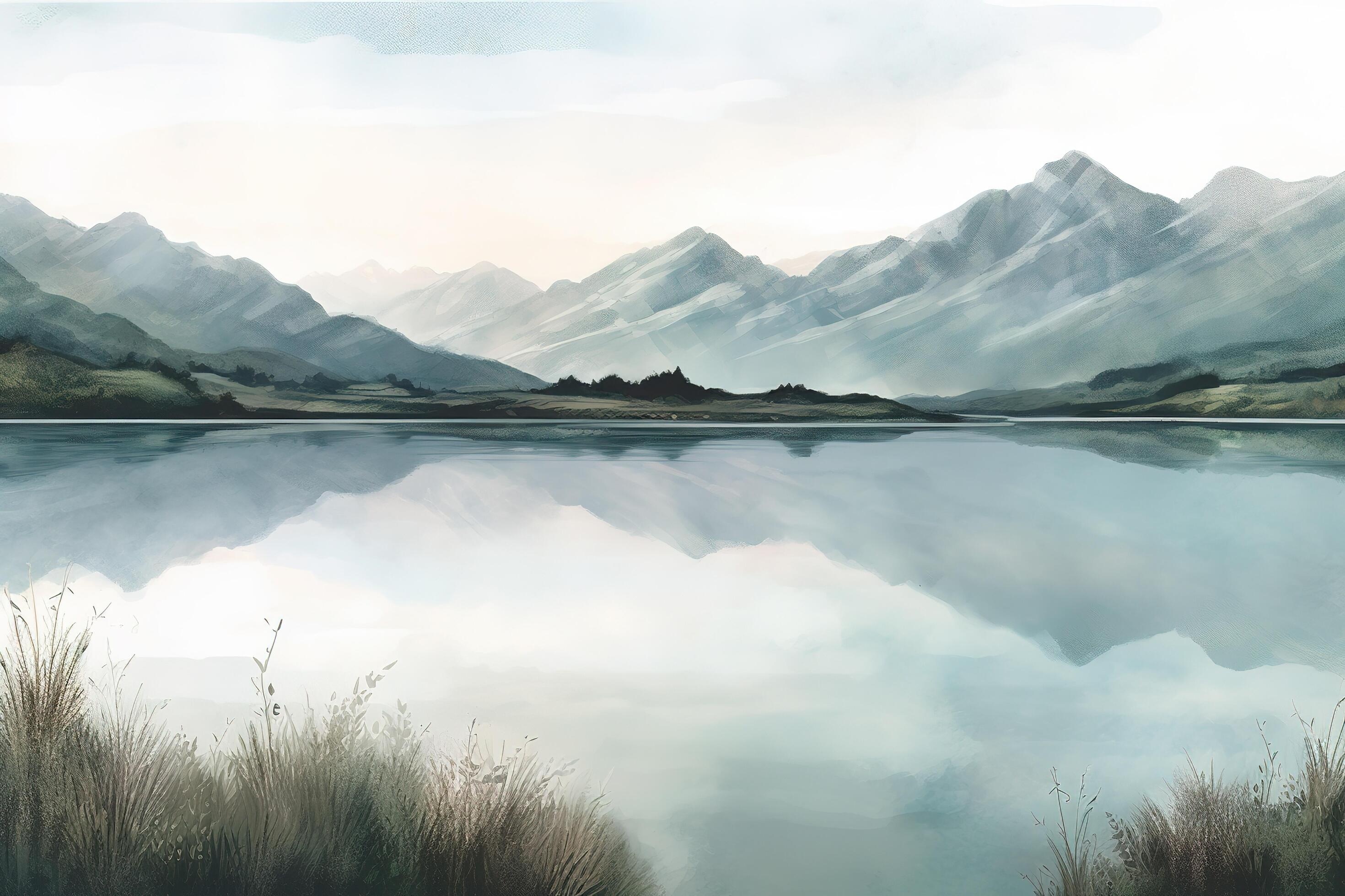 A Peaceful and Serene Landscape Painting Art Illustration Background 