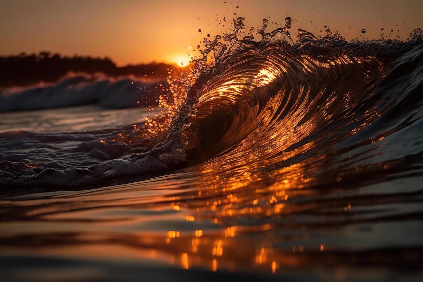 Wave Water at Sunset Shot Illustration Background with photo