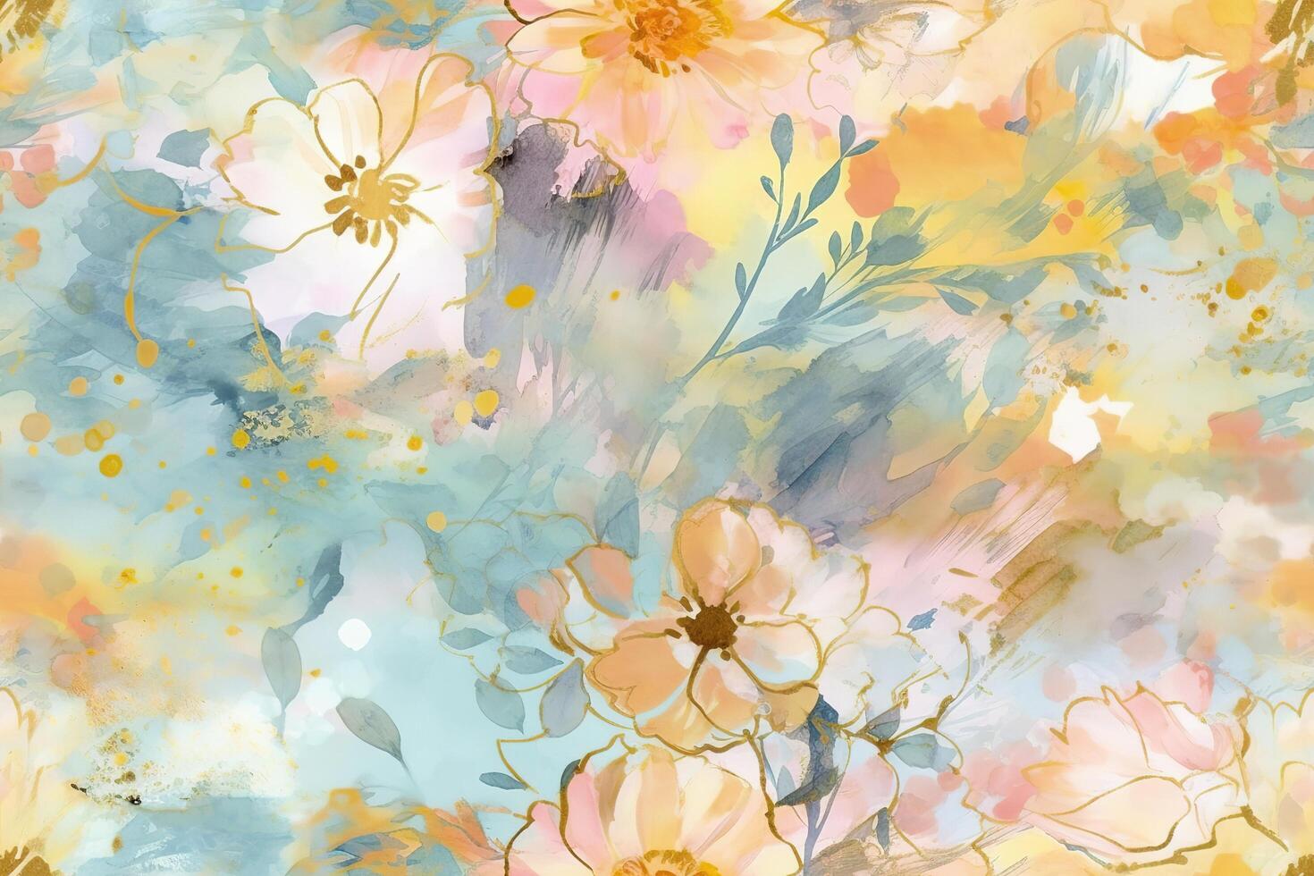Fine Art Flower Painting Wedding Illustration Seamless Pattern with photo