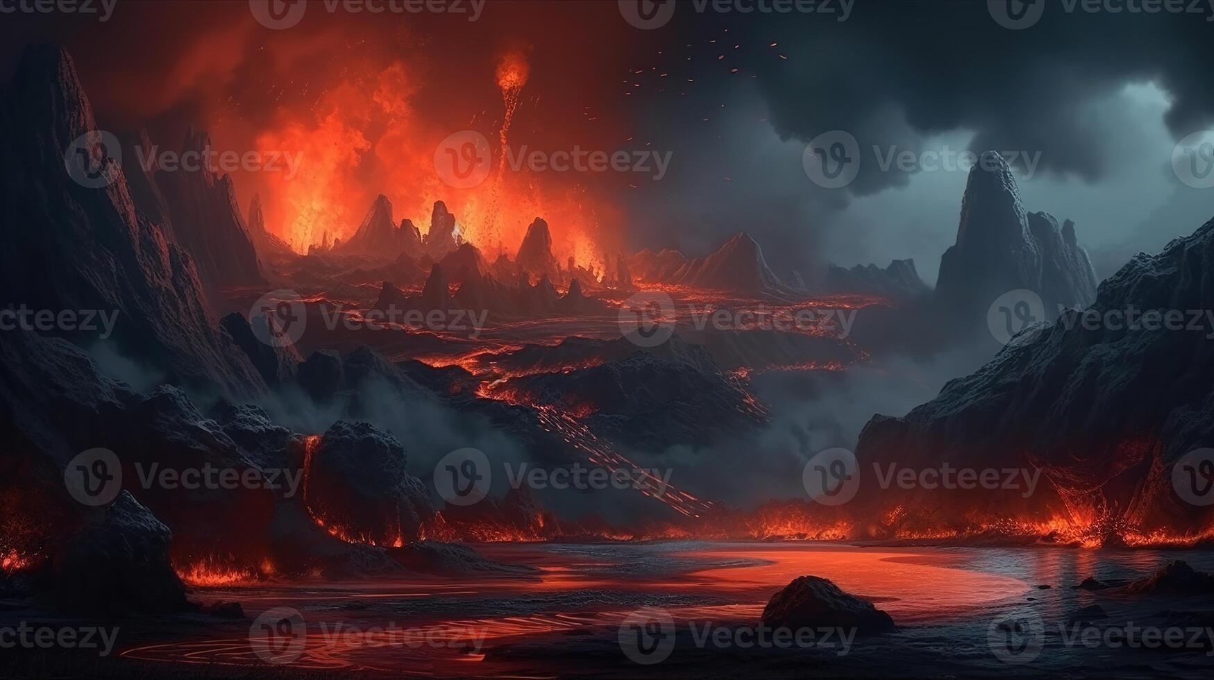 Lava Fantasy Backdrop Concept Art Realistic Illustration Background with photo