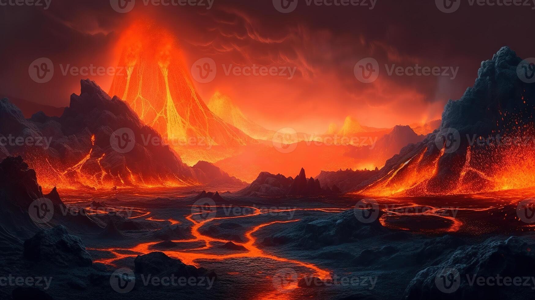 Lava Fantasy Backdrop Concept Art Realistic Illustration Background with photo