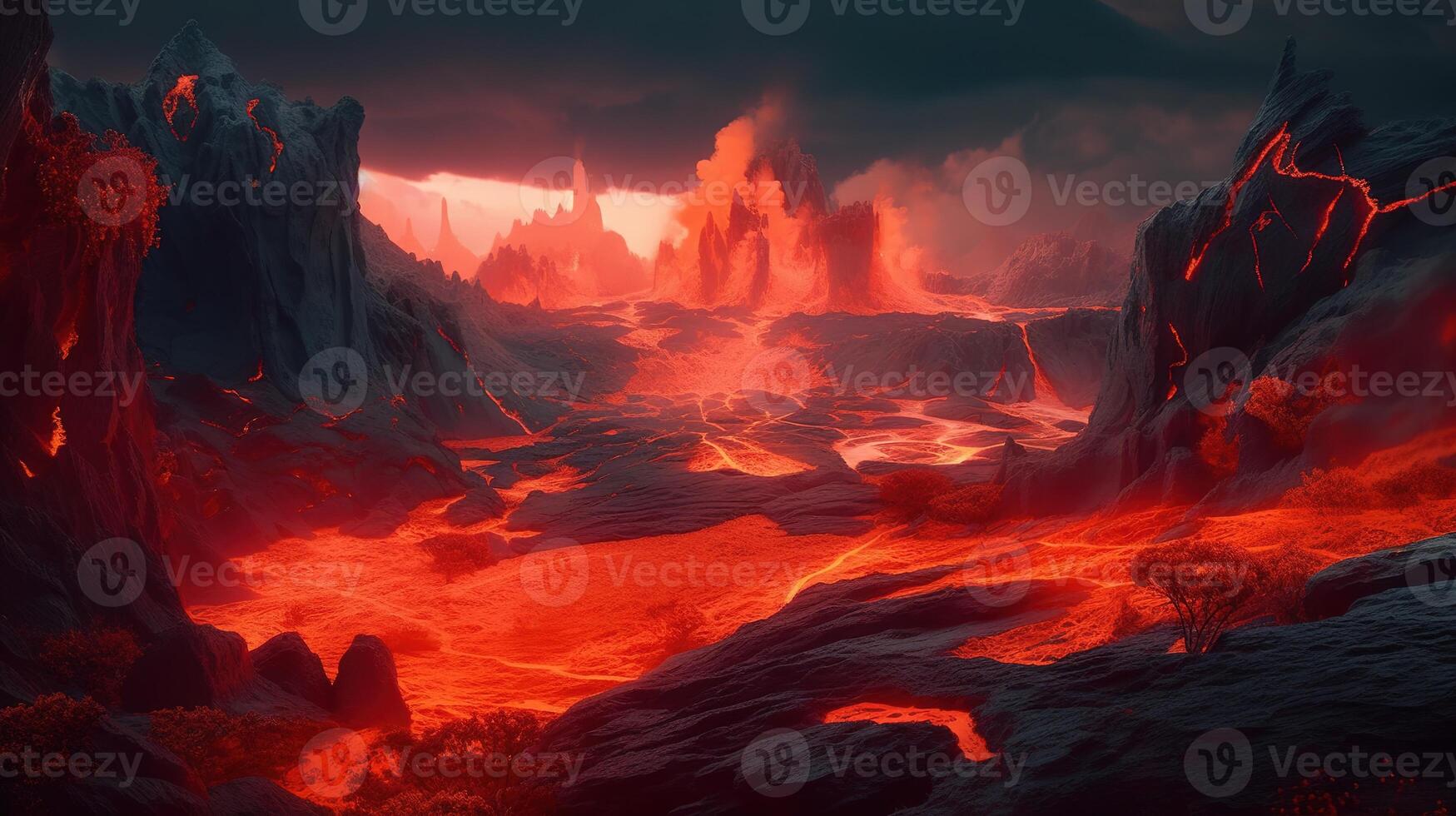 Lava Fantasy Backdrop Concept Art Realistic Illustration Background with photo