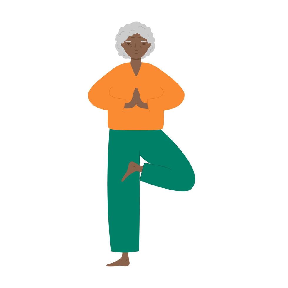 mayor mujer haciendo yoga. antiguo mujer practicando meditación, hacer ejercicio, acuerdo activo sano estilo de vida. vector