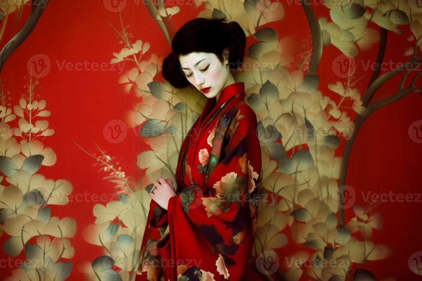 ai generado mujer geisha, moderno japonés estilo foto