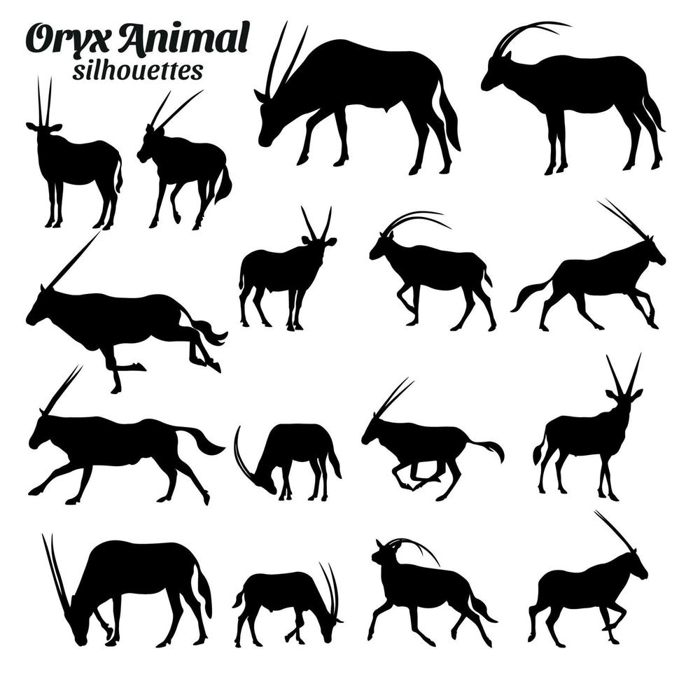 colección conjunto de orix animal siluetas vector ilustraciones