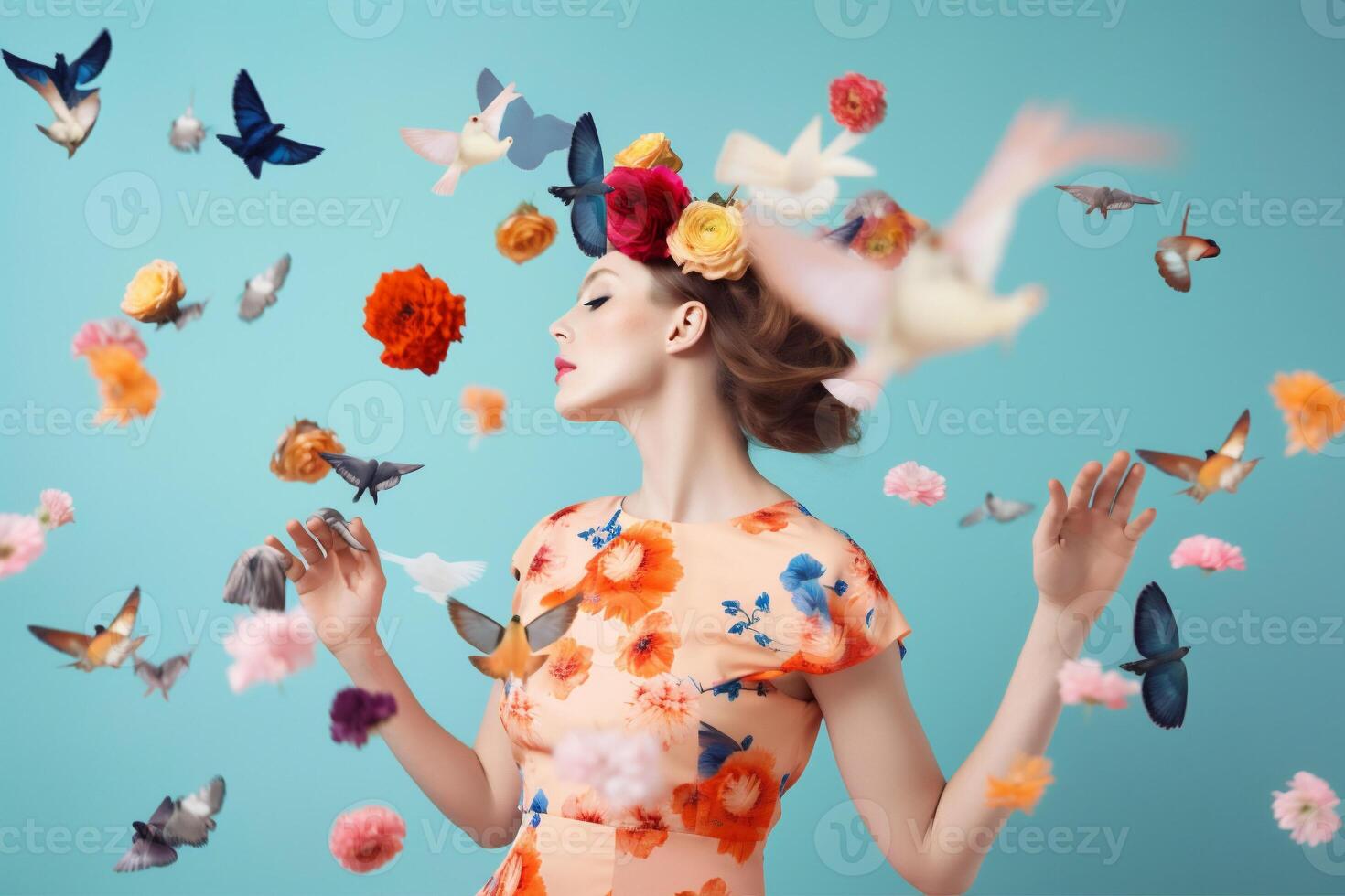 woman with flowers, spring concept photo