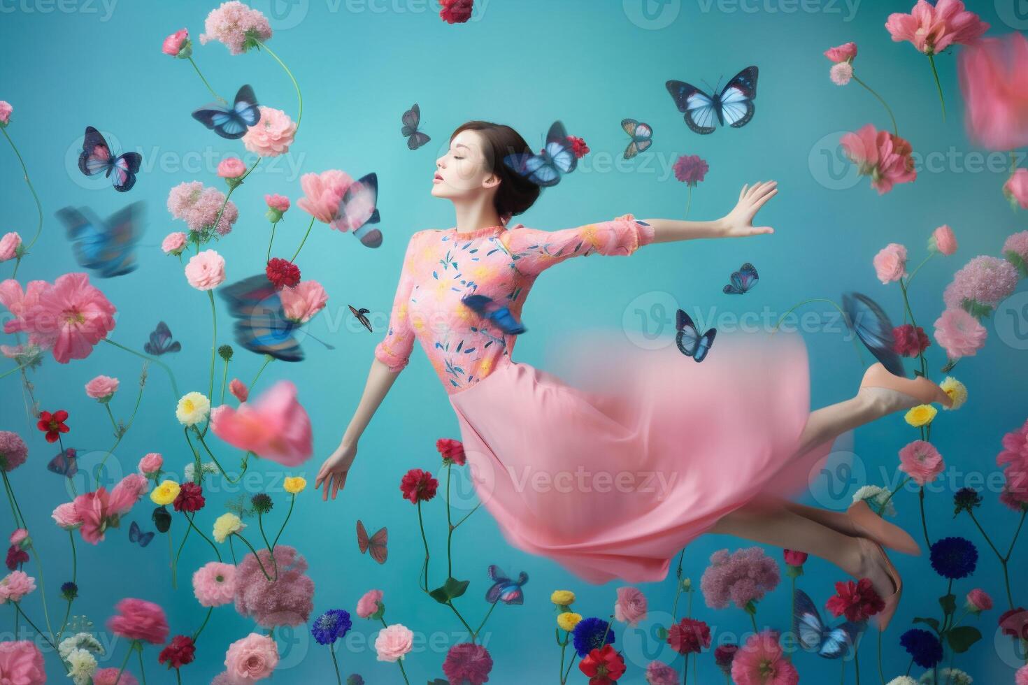 woman with flowers, spring concept photo