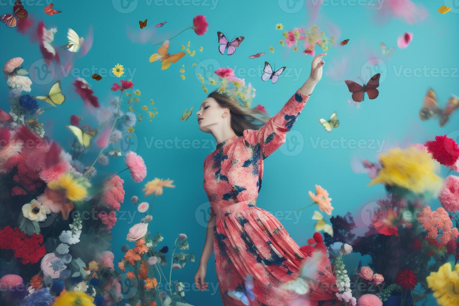 woman with flowers, spring concept photo