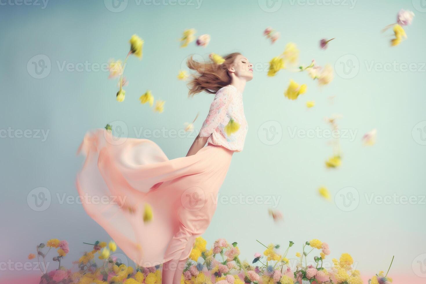 woman with flowers, spring concept photo