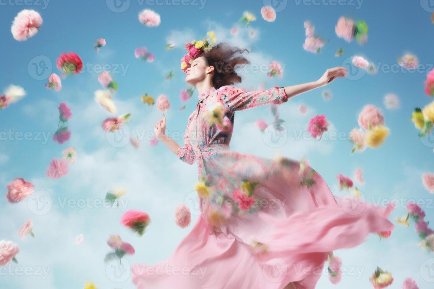 woman with flowers, spring concept photo