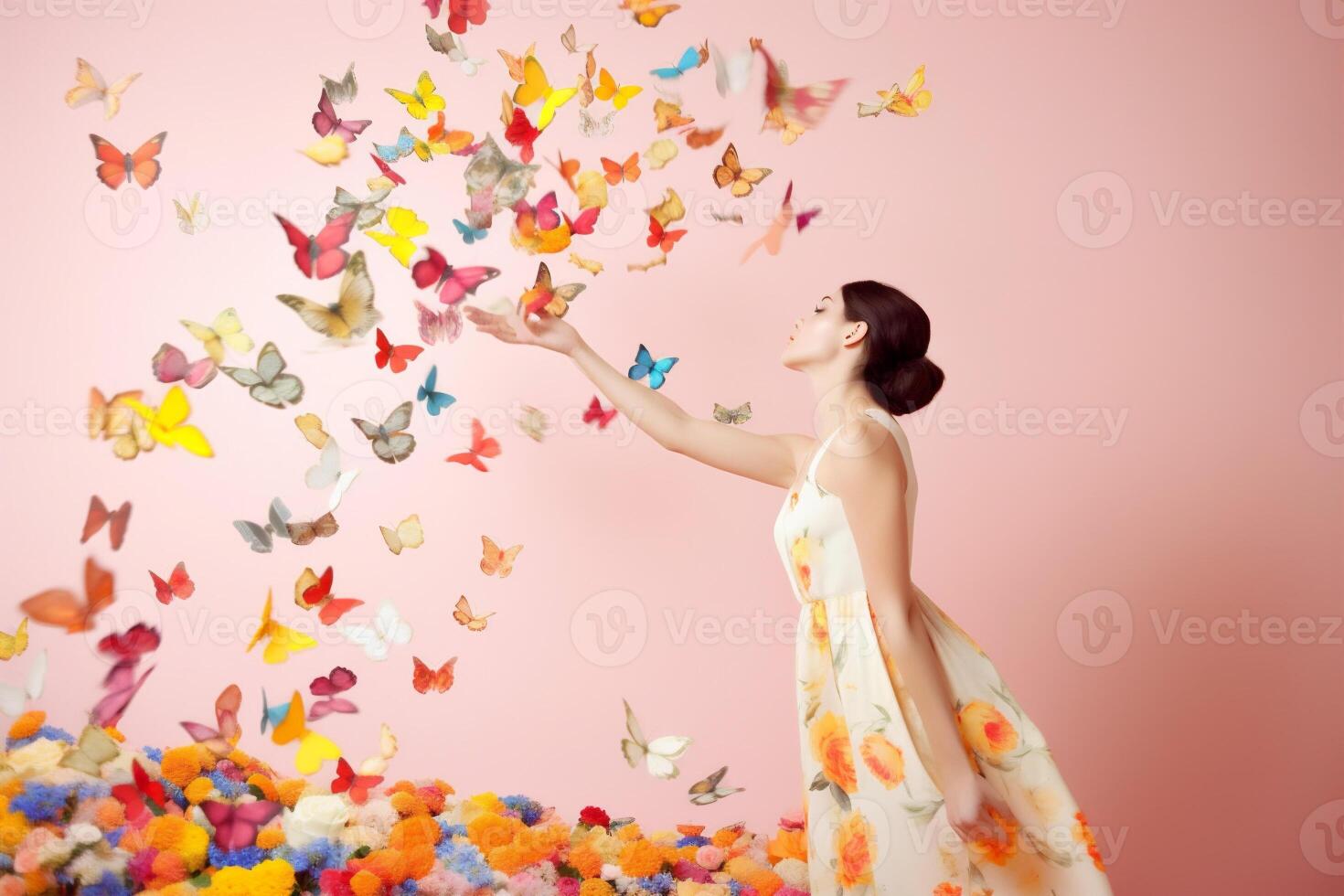 woman with butterflies, spring concept photo