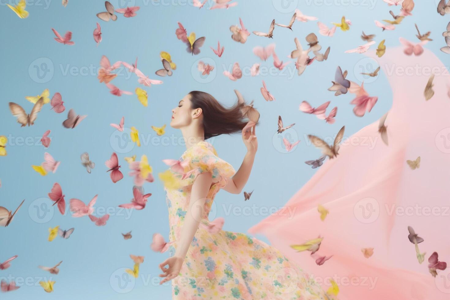 woman with butterflies, spring concept photo