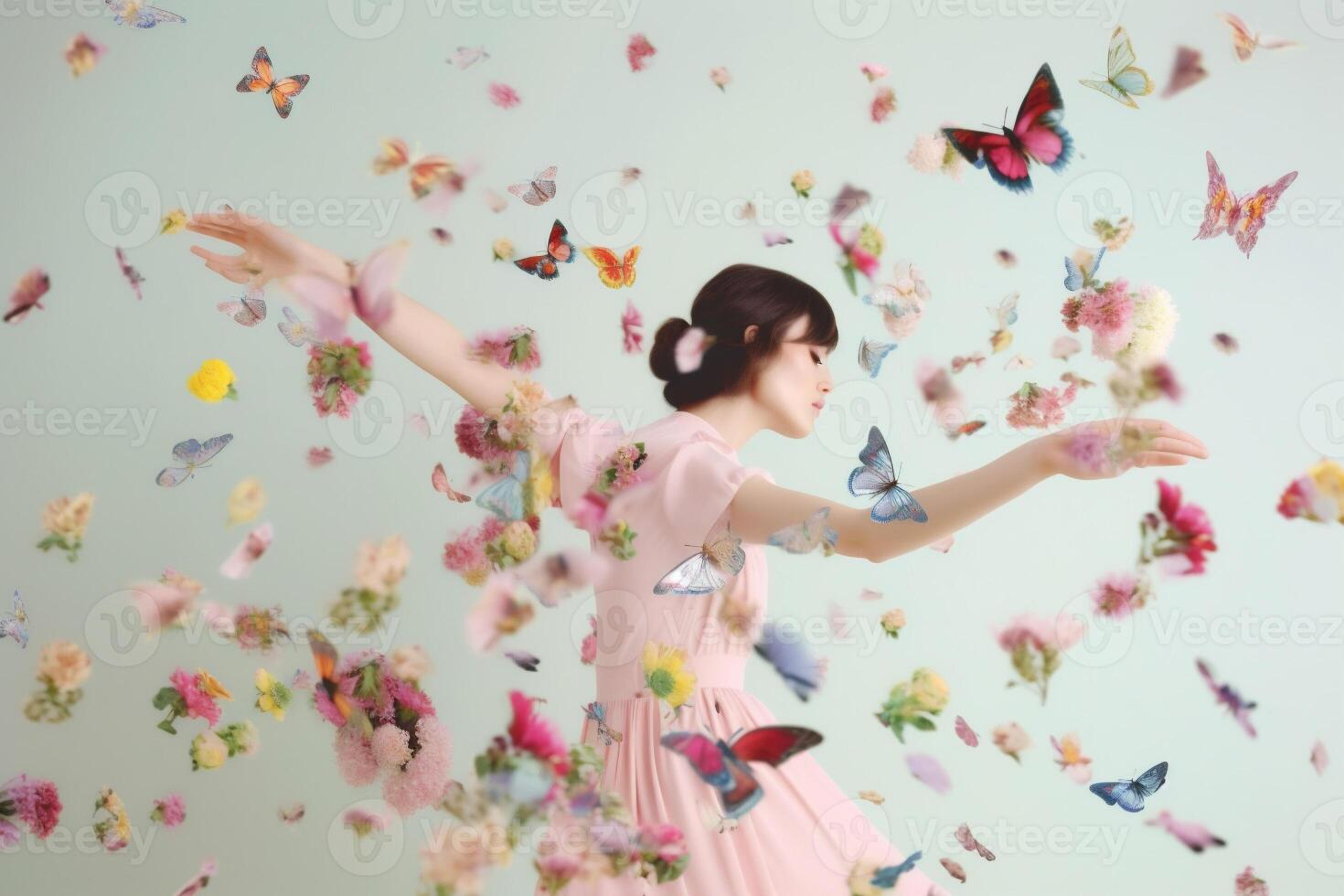 woman with butterflies, spring concept photo