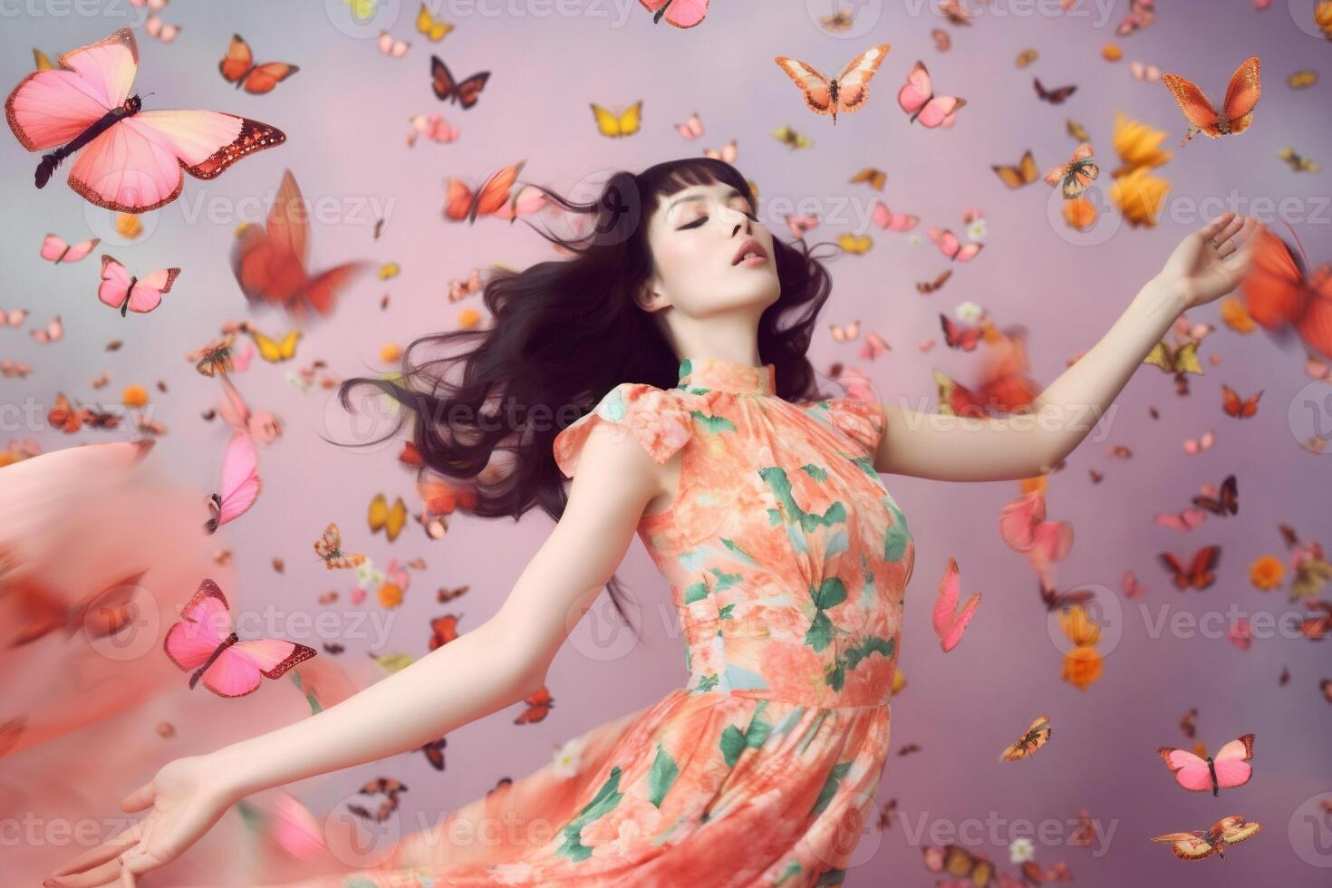 woman with butterflies, spring concept photo