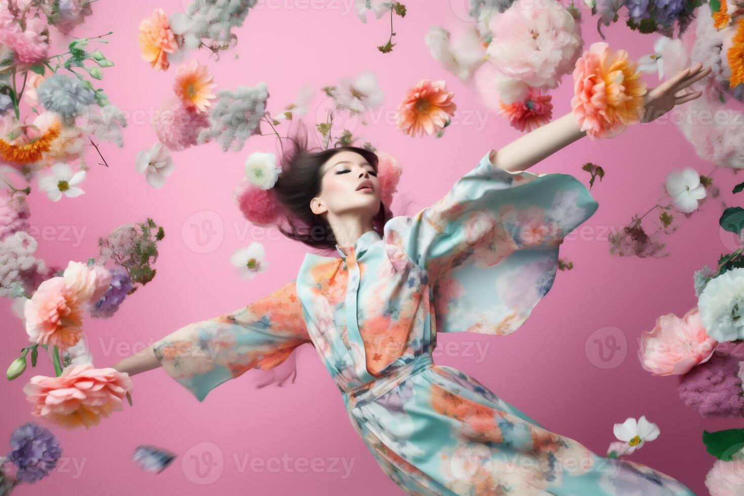 woman with flowers, spring concept photo