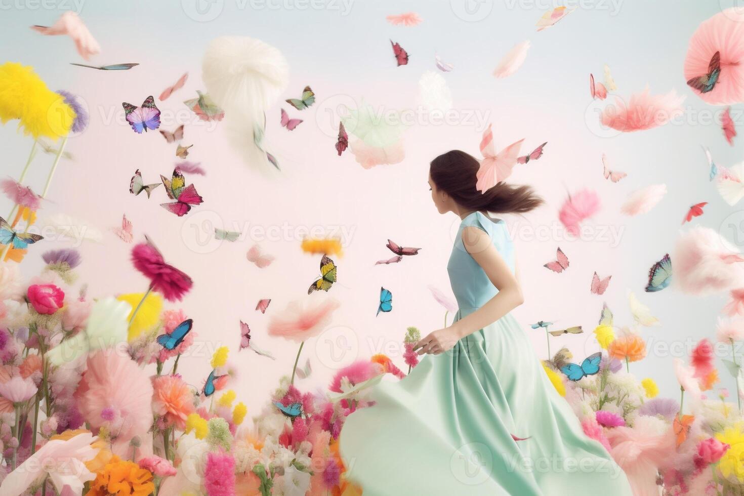 woman with flowers, spring concept photo