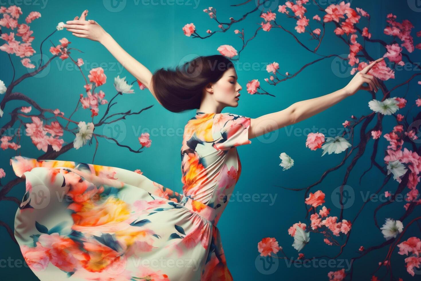 woman with flowers, spring concept photo