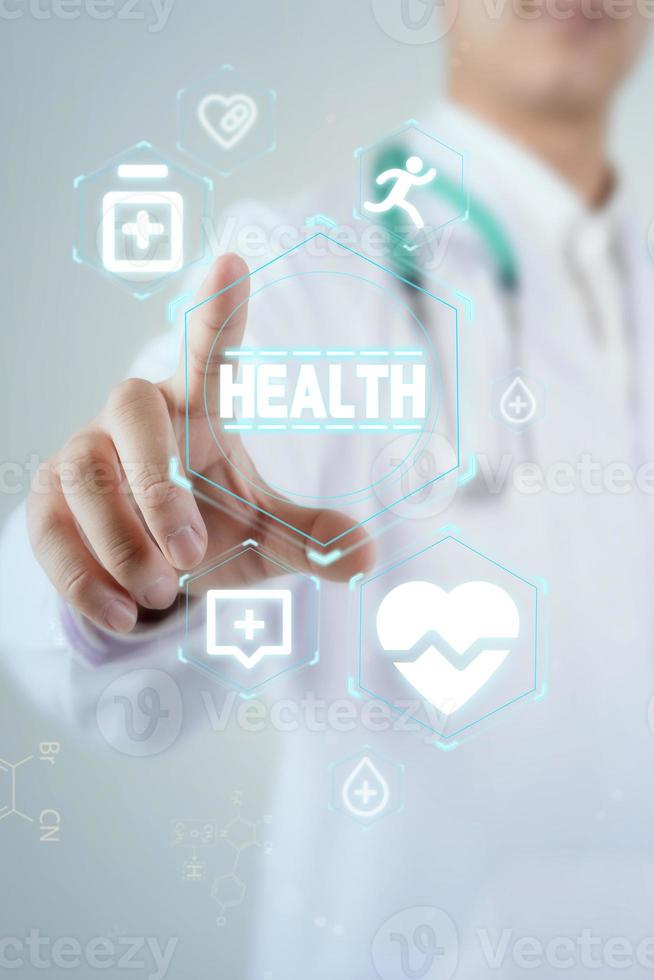 Medicine doctor or pharmacist with stethoscope standing and diagnosis in hospital.Health care and medical or Health Insurance concept medica background photo