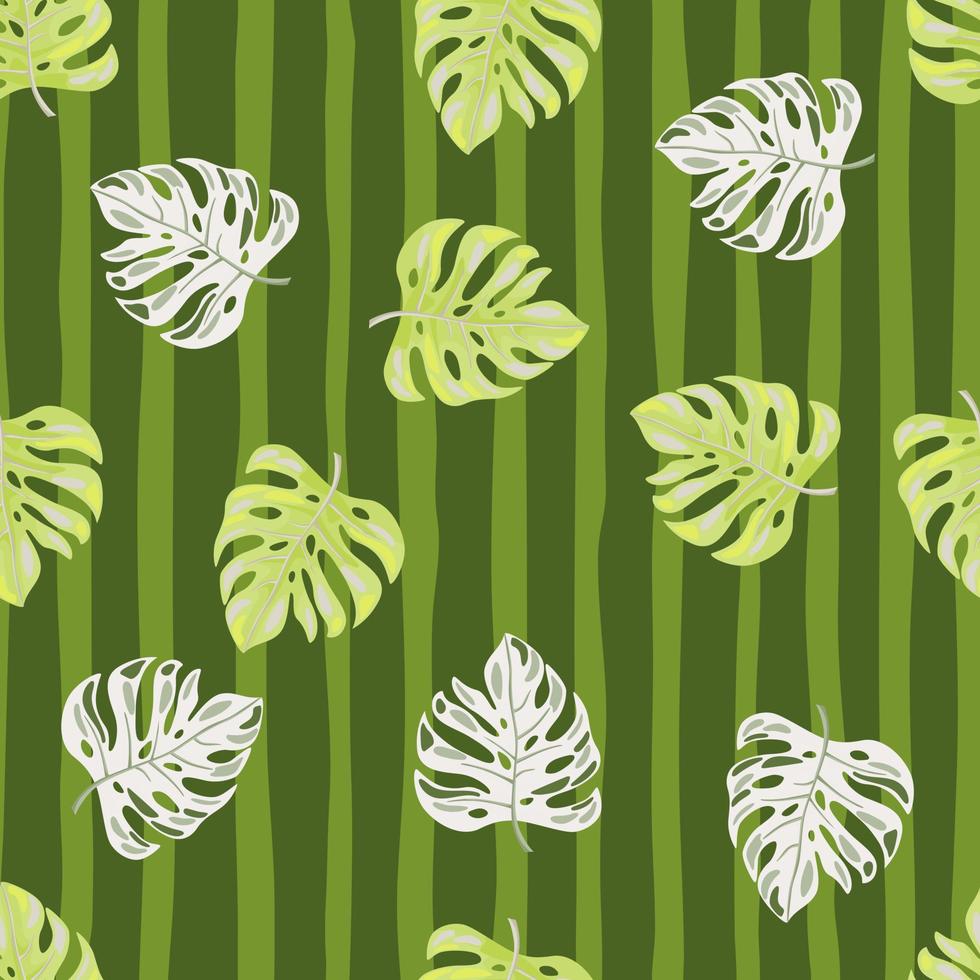 Stylized monstera leaves seamless pattern. Leaf background. Hawaiian rainforest floral backdrop. Exotic jungle plants endless wallpaper. V vector