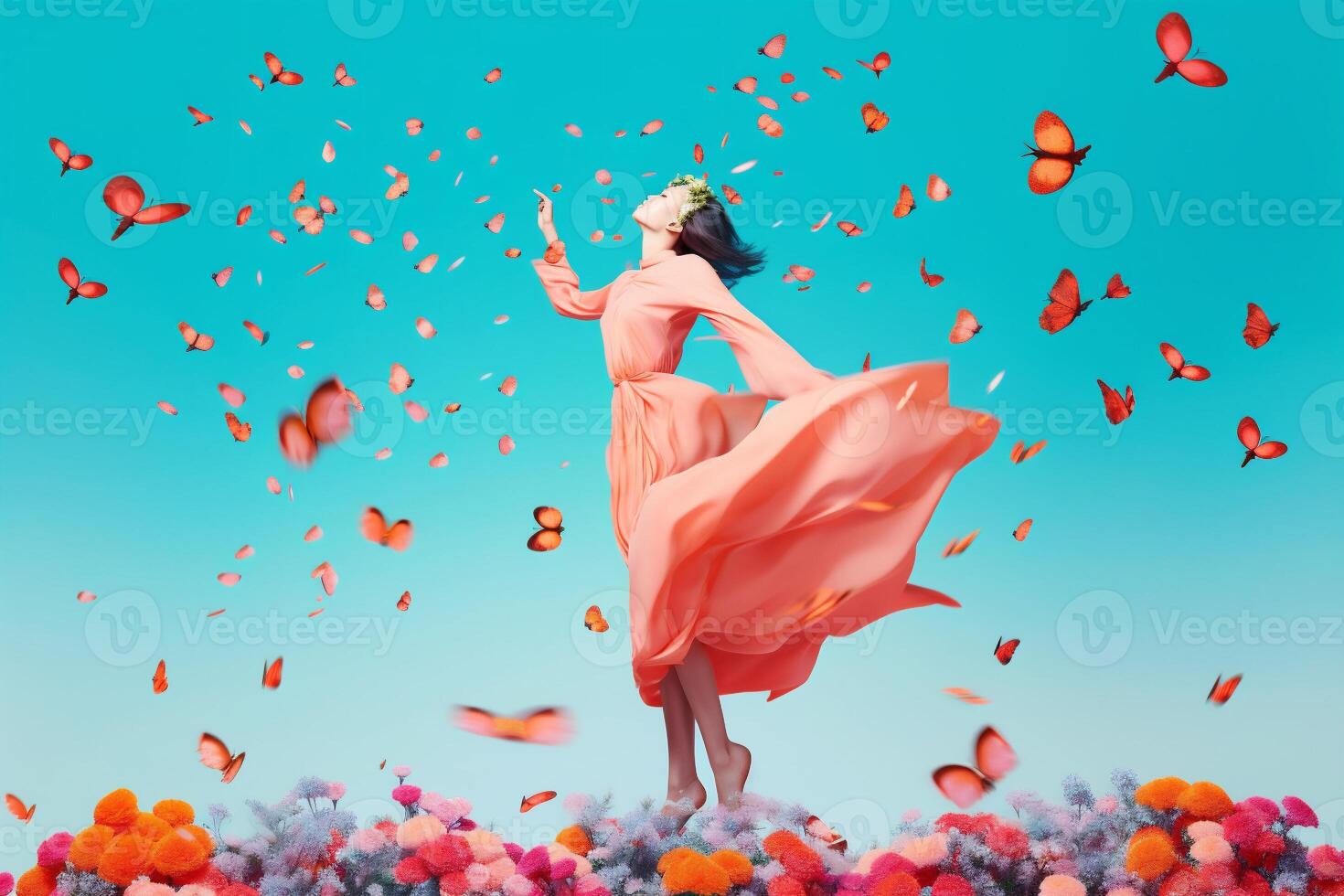 woman with butterflies, spring concept photo