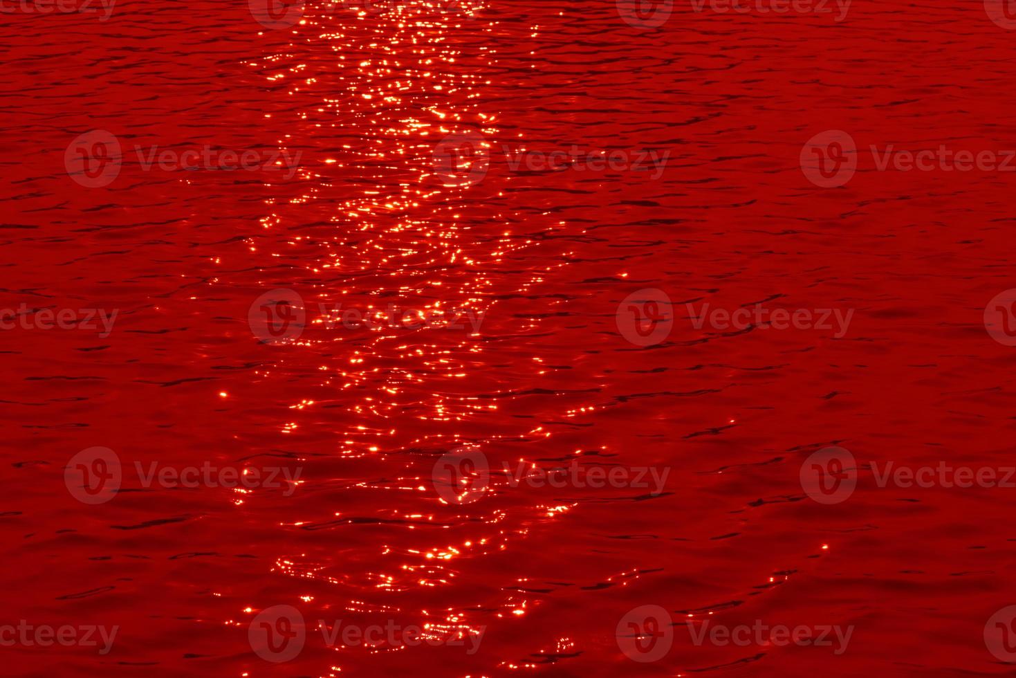 Defocus blurred transparent red colored clear calm water surface texture with splashes and bubbles. Trendy abstract nature background. Water waves in sunlight with copy space. Red water shine photo