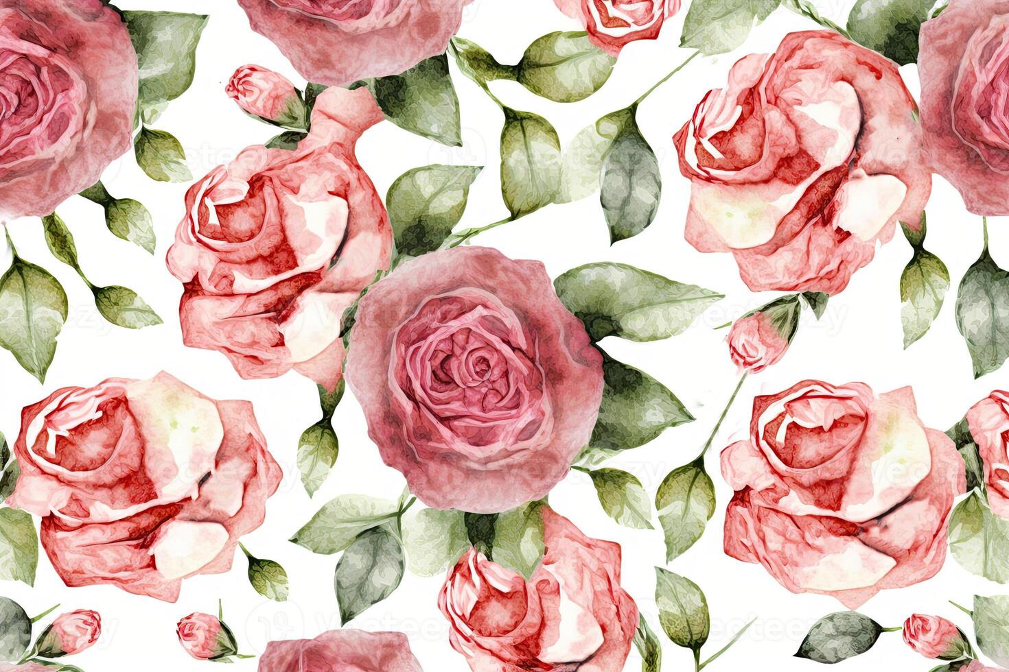 .Floral pattern with roses, pastel watercolor Illustration. photo