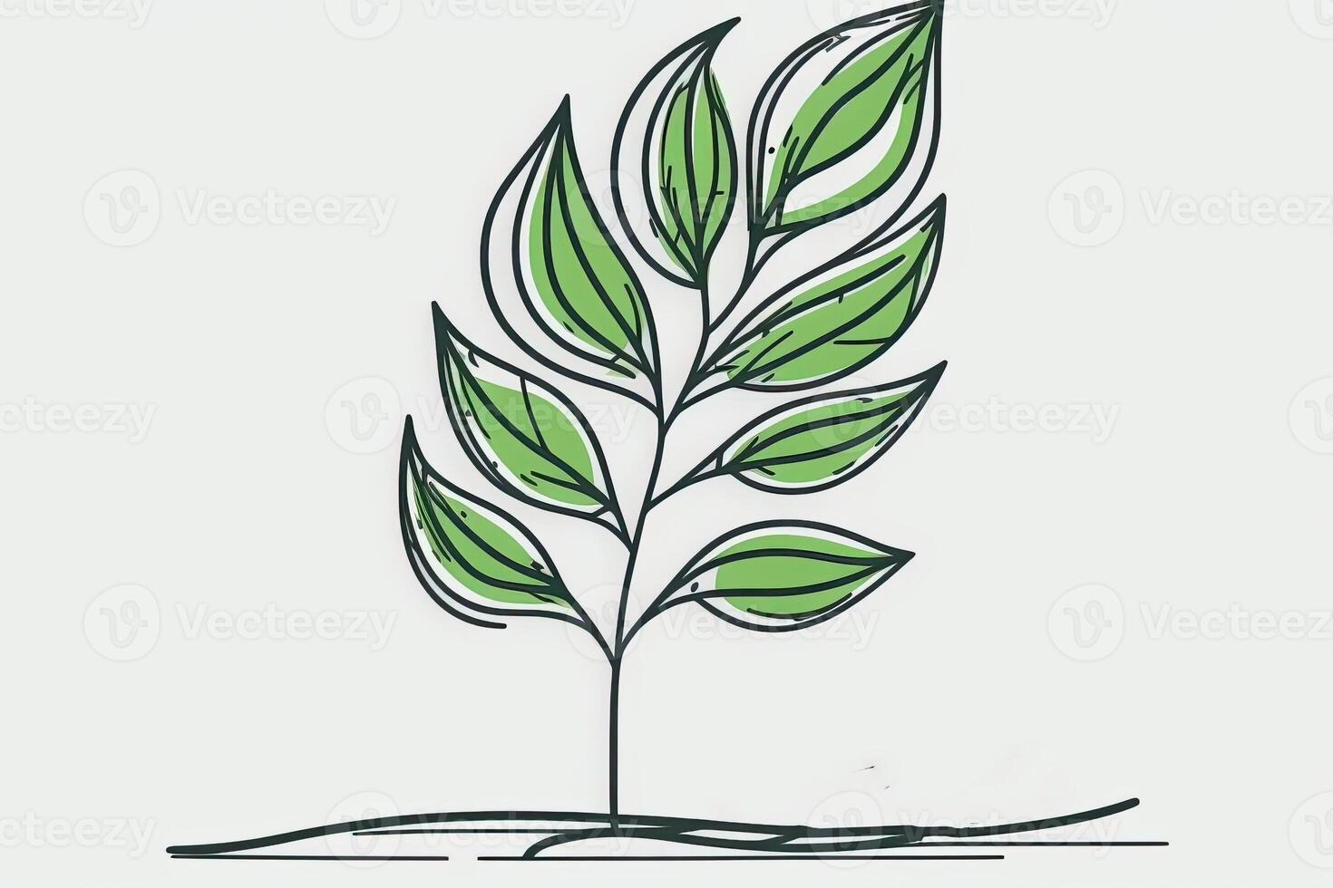 A continuous line of a simple illustration of a green leaf of a plant. . Abstract template of modern botanical design for minimalistic covers, prints on T-shirts, postcards, banners. photo
